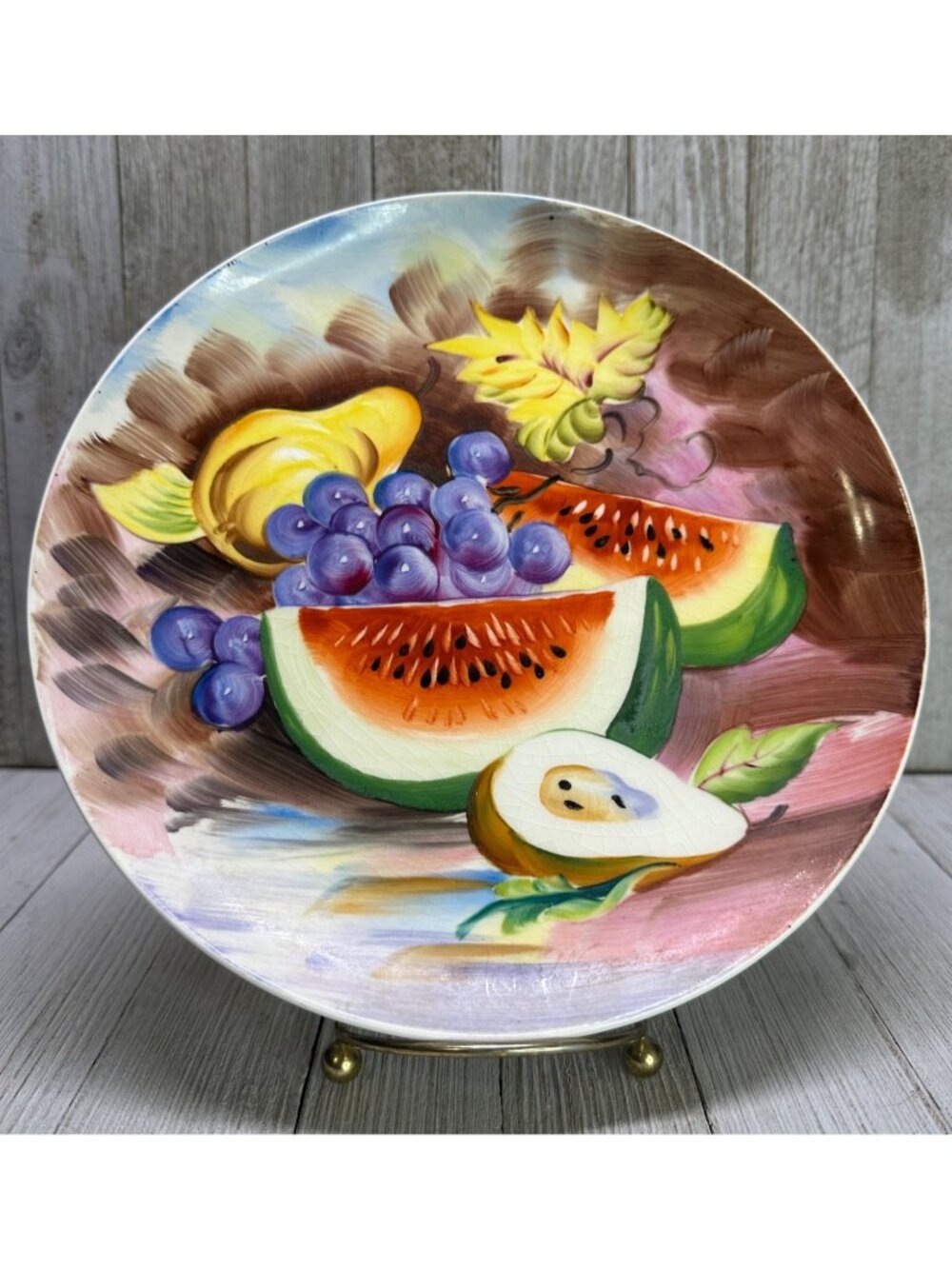 Vintage MCM Ucago Japan Nagasaki Still Life Fruit Painted Wall Plate 8.5" DIA